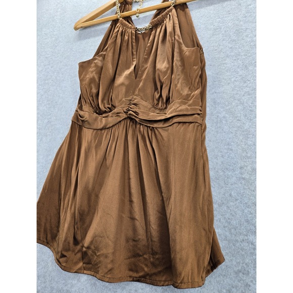Vintage Cache Brown Silk Spandex Gold Chain Camisole Zipper Top XS Y2K - Picture 2 of 6
